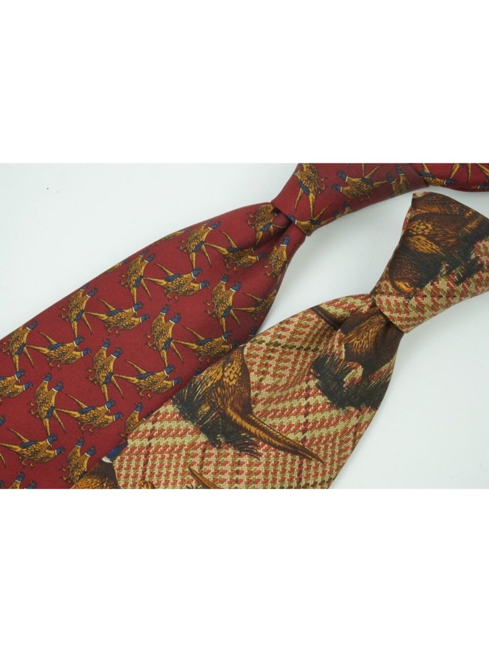 Trevelyan Pair of Pheasant Red snd Brown Bird Shooting Hunting 100% Silk Ties